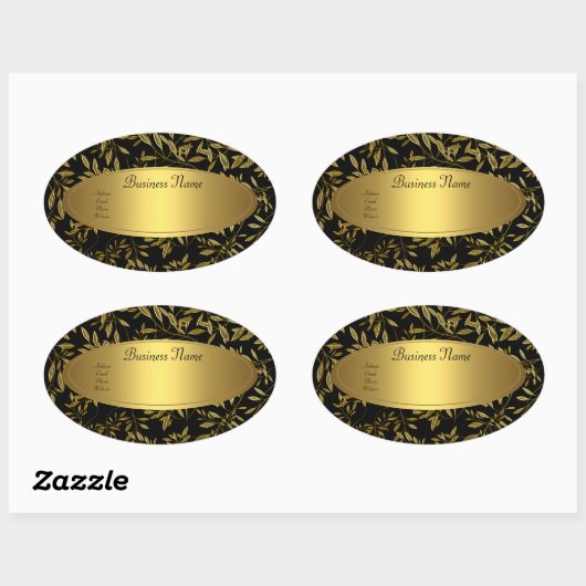 Ovaal Sticker adreslabel zwart gouden bloemen (Vel)