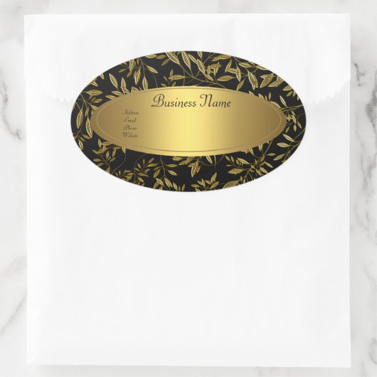 Ovaal Sticker adreslabel zwart gouden bloemen (Tas)