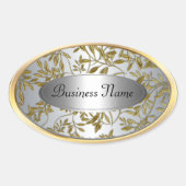 Ovaal Sticker label zwart zilvergoud bloemig (Voorkant)
