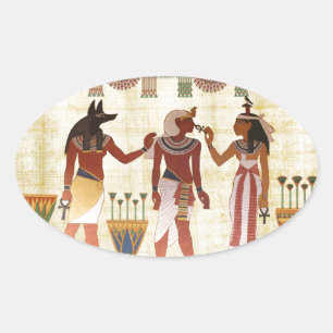 Ovaal sticker met een oude Egyptische kunststijl