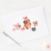 Ovaal Sticker van de varkensfamilie Cute Cartoon P (Envelop)