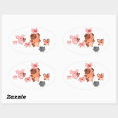 Ovaal Sticker van de varkensfamilie Cute Cartoon P (Vel)