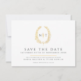Ovaal van bladeren wit zwart foto bruiloft save the date
