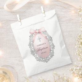 Ovaal Zilver Glitter Lijst Roze Boog Doop Bedankzakje