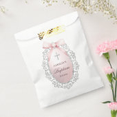 Ovaal Zilver Glitter Lijst Roze Boog Doop Bedankzakje (Gezegeld)