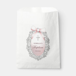 Ovaal Zilver Glitter Lijst Roze Boog Doop Bedankzakje