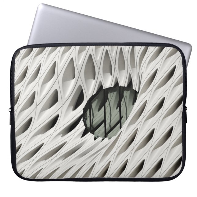 Ovaal zwart glas op wit oppervlak laptop sleeve (Voorkant)