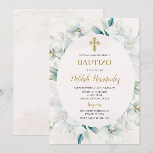 Ovaalvormige Lelie lijst doopuitnodiging Kaart (Voorkant / Achterkant)