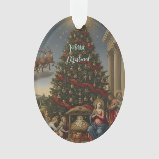 Oval Acrylic Nativity Santa Christmas Ornament (voorkant)