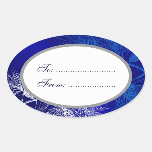 Oval Blue White Holiday Custom Gift Label Stickers (Voorkant)