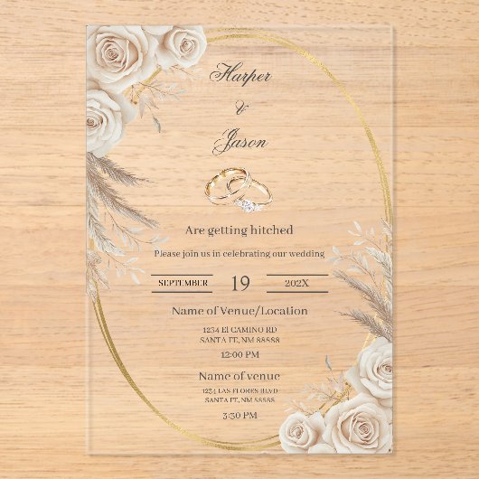 Oval Boho wedding ring Invitation Acryl Uitnodigingen (Voorkant)