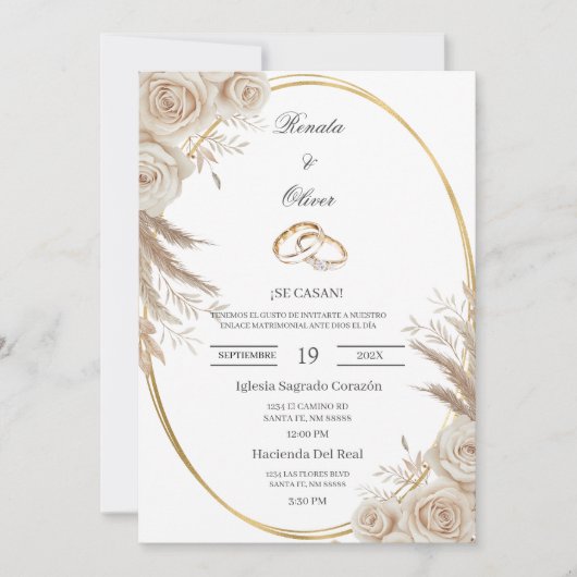 Oval Boho wedding ring Spanish Wedding Invitation Kaart (Voorkant)