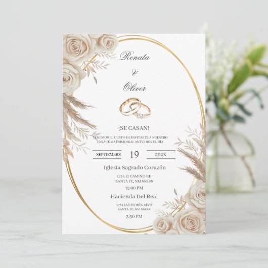 Oval Boho wedding ring Spanish Wedding Invitation Kaart (Staand voorkant)