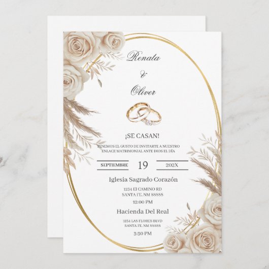 Oval Boho wedding ring Spanish Wedding Invitation Kaart (Voorkant / Achterkant)