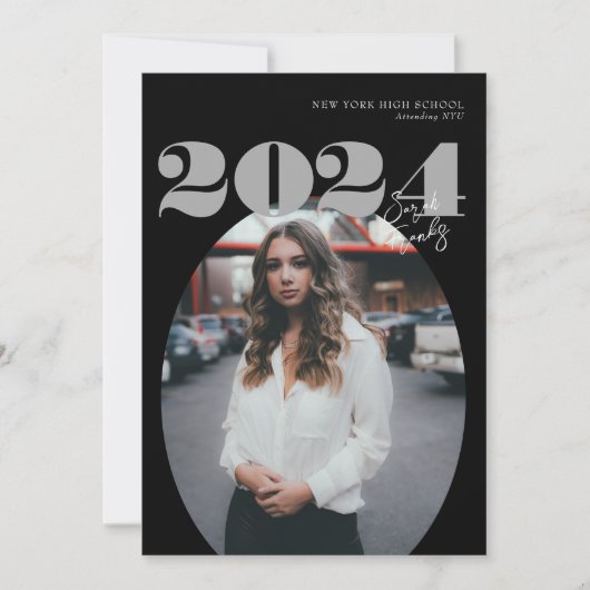 Oval Bold Modern Class of 2024 Foto Afstuderen Kaart (Voorkant)