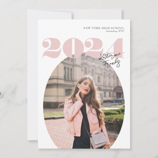 Oval Bold Modern Class of 2024 Foto Afstuderen Kaart (Voorkant)