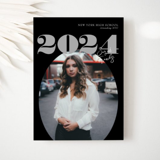 Oval Bold Modern Class of 2024 Foto Afstuderen Kaart