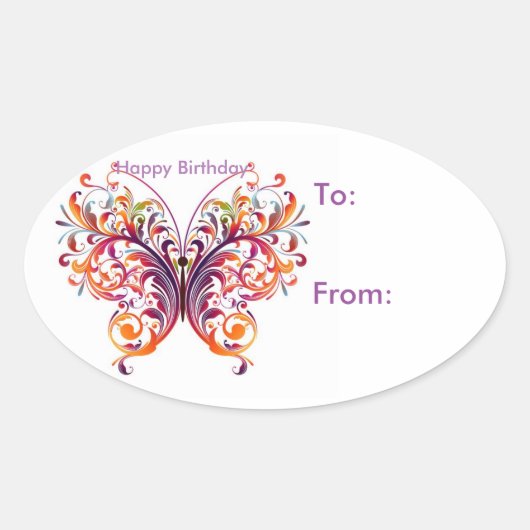 Oval Butterfly Verjaardagscadeau Label Stickers (Voorkant)