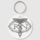 Oval Caduceus RN Nurse custom name keychain (Voorkant)