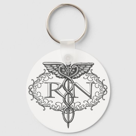 Oval Caduceus RN Nurse custom name keychain (Voorkant)