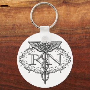 Oval Caduceus RN Nurse custom name keychain