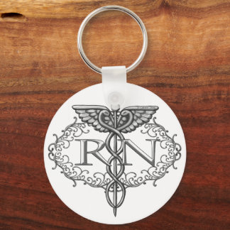 Oval Caduceus RN Nurse custom name keychain