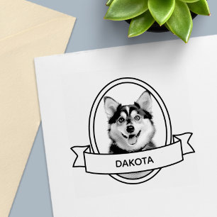 Oval Custom Pet Dog Foto en Naam Lint Zelfinktende Stempel