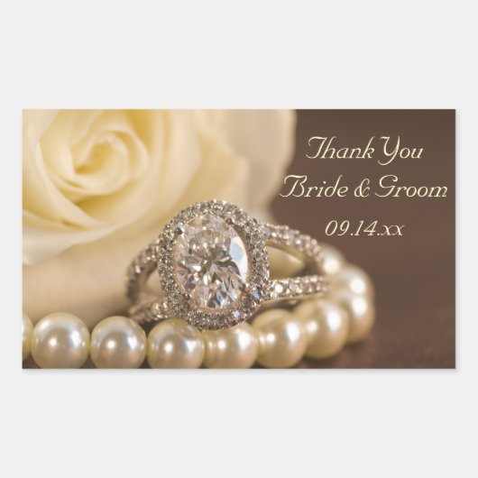 Oval Diamond Ring Roos Wedding Hartelijk dank Rechthoekige Sticker (Voorkant)