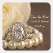 Oval Diamond Ring Wedding Save the Date Vierkante Sticker (Voorkant)