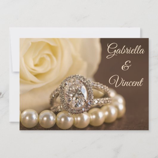 Oval Diamond Ring White Rose Wedding Kaart (Voorkant)