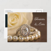 Oval Diamond Ring White Rose Wedding Save the Date Aankondigingskaart (Voorkant / Achterkant)