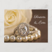 Oval Diamond Ring White Rose Wedding Save the Date Aankondigingskaart (Voorkant)