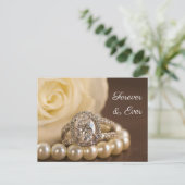 Oval Diamond Ring White Rose Wedding Save the Date Aankondigingskaart (Staand voorkant)