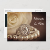 Oval Diamond Ring White Rose Wedding Save the Date Aankondigingskaart (Voorkant / Achterkant)