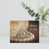 Oval Diamond Ring White Rose Wedding Save the Date Aankondigingskaart (Staand voorkant)