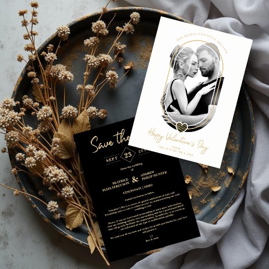 Oval Effect Black Heart Happy Valentine's Day Save The Date