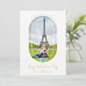 Oval Effect Blue Heart Happy Valentine's Day Photo Save The Date (Staand voorkant)