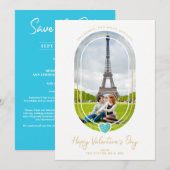 Oval Effect Blue Heart Happy Valentine's Day Photo Save The Date (Voorkant / Achterkant)