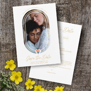 Oval Effect Pride Heart LGBT Lesbian Gay Wedding Save The Date