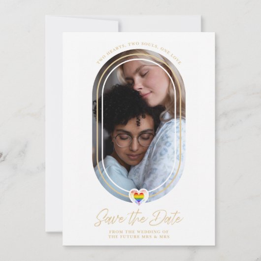 Oval Effect Pride Heart LGBT Lesbian Gay Wedding Save The Date (Voorkant)