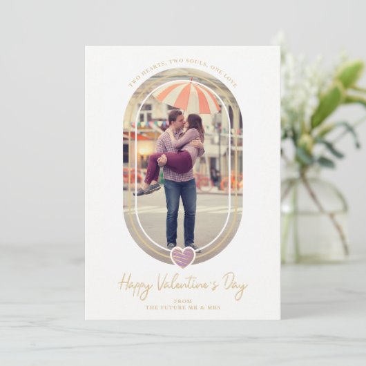 Oval Effect Purple Heart Happy Valentine's Day Save The Date (Staand voorkant)