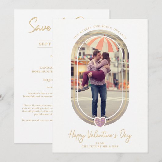 Oval Effect Purple Heart Happy Valentine's Day Save The Date (Voorkant / Achterkant)