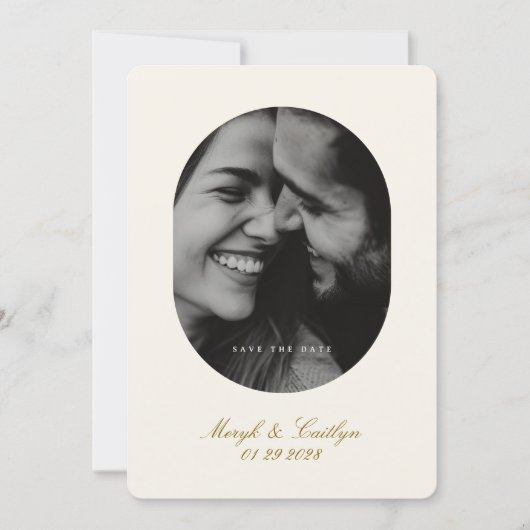 Oval Elegant Wedding Photo Calligraphy Save The Date (Voorkant)