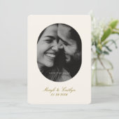 Oval Elegant Wedding Photo Calligraphy Save The Date (Staand voorkant)