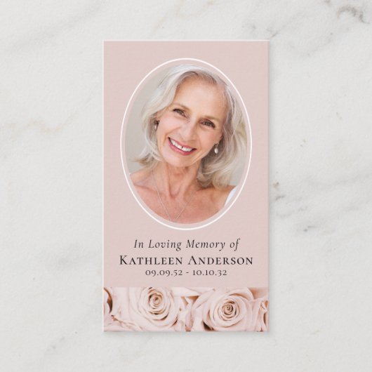 Oval Foto Roses Memorial Prayer Kaart Contactkaartje (Voorkant)
