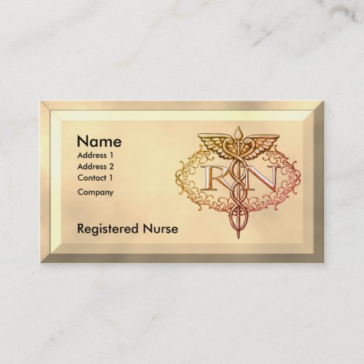 Oval Gold Caduceus RN Nurse Visitekaartje (Voorkant)