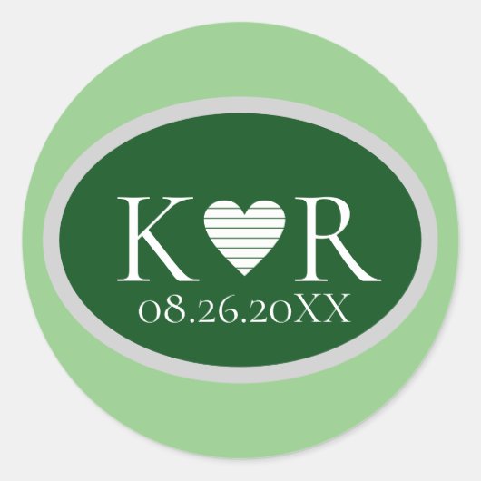 oval green shape monogram for a stylish wedding ronde sticker (Voorkant)