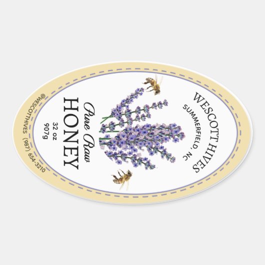 Oval Honey Label Lavender & Bees Queenline Jar (Voorkant)
