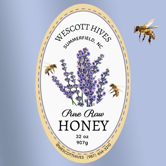 Oval Honey Label Lavender & Bees Queenline Jar