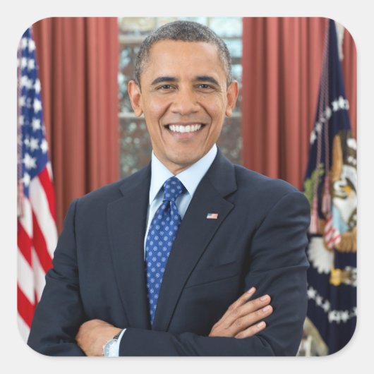 Oval Kantoor Portrait, Obama Barack Amerikaans Pre Vierkante Sticker (Voorkant)
